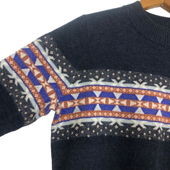Woolrich Women's Fair Isle Alpaca Wool Blend Sweater Sz Medium Mock Neck Blue - Picture 2 of 10